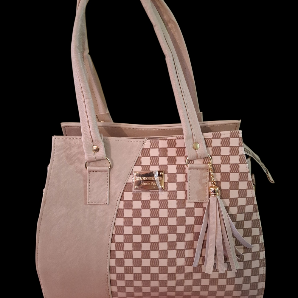 Stylish Beige Checkered Handbag